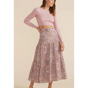 NWT Mink Pink Women’s Paisley Belted MIDI Skirt Lined Size LG large